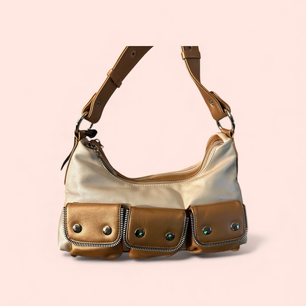 Louis Cardy Elegant Cream and Tan  shoulder bag